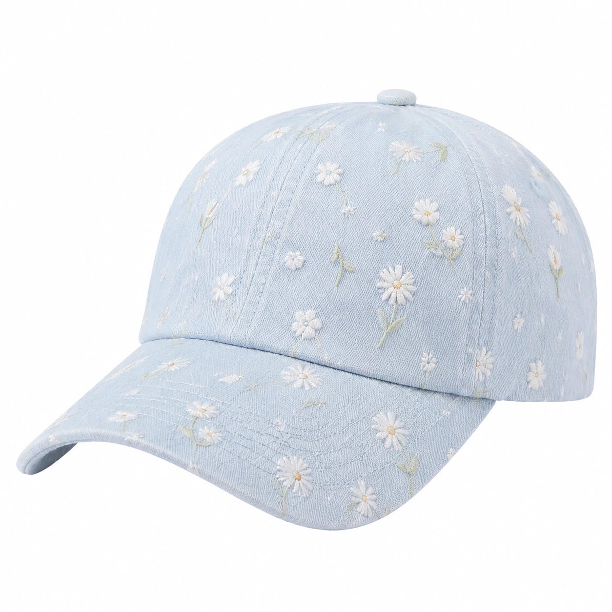 Baseballkappe Einheitsgröße aus Textil Hellblau mit Blumenstickerei und gebogenem Schirm