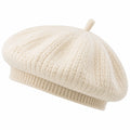 Baskenmütze Einheitsgröße in Creme mit Strickstruktur und Rippbündchen