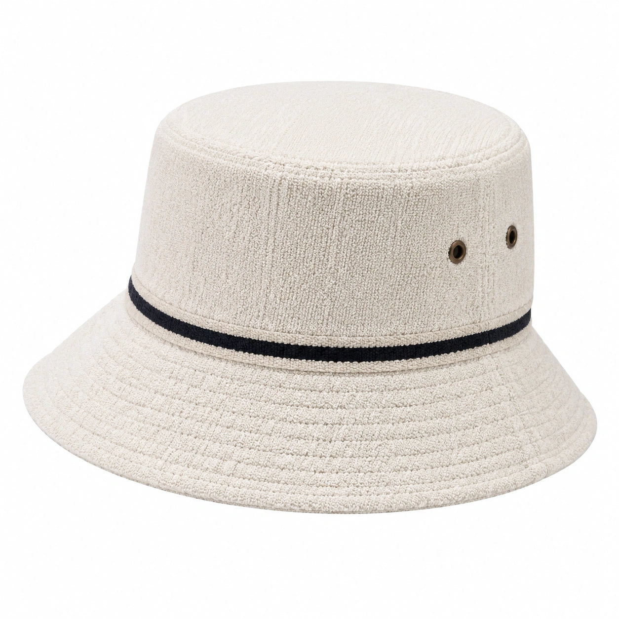 Bucket Hat Einheitsgröße aus Bouclé-Textil in Creme mit schwarzem Band