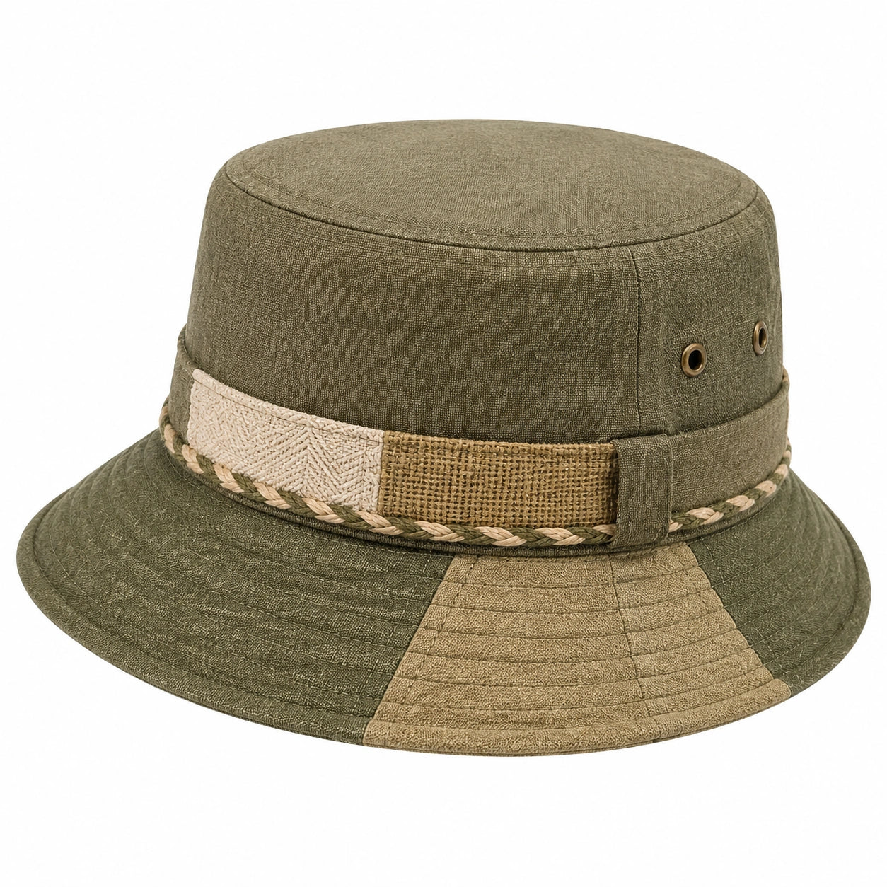 Fischerhut Einheitsgröße aus Textil in Khaki Beige mit breiter Krempe im Outdoor-Stil