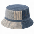 Bucket Hat Einheitsgröße Webstoff Blau Beige für Alltag im Patchwork-Stil