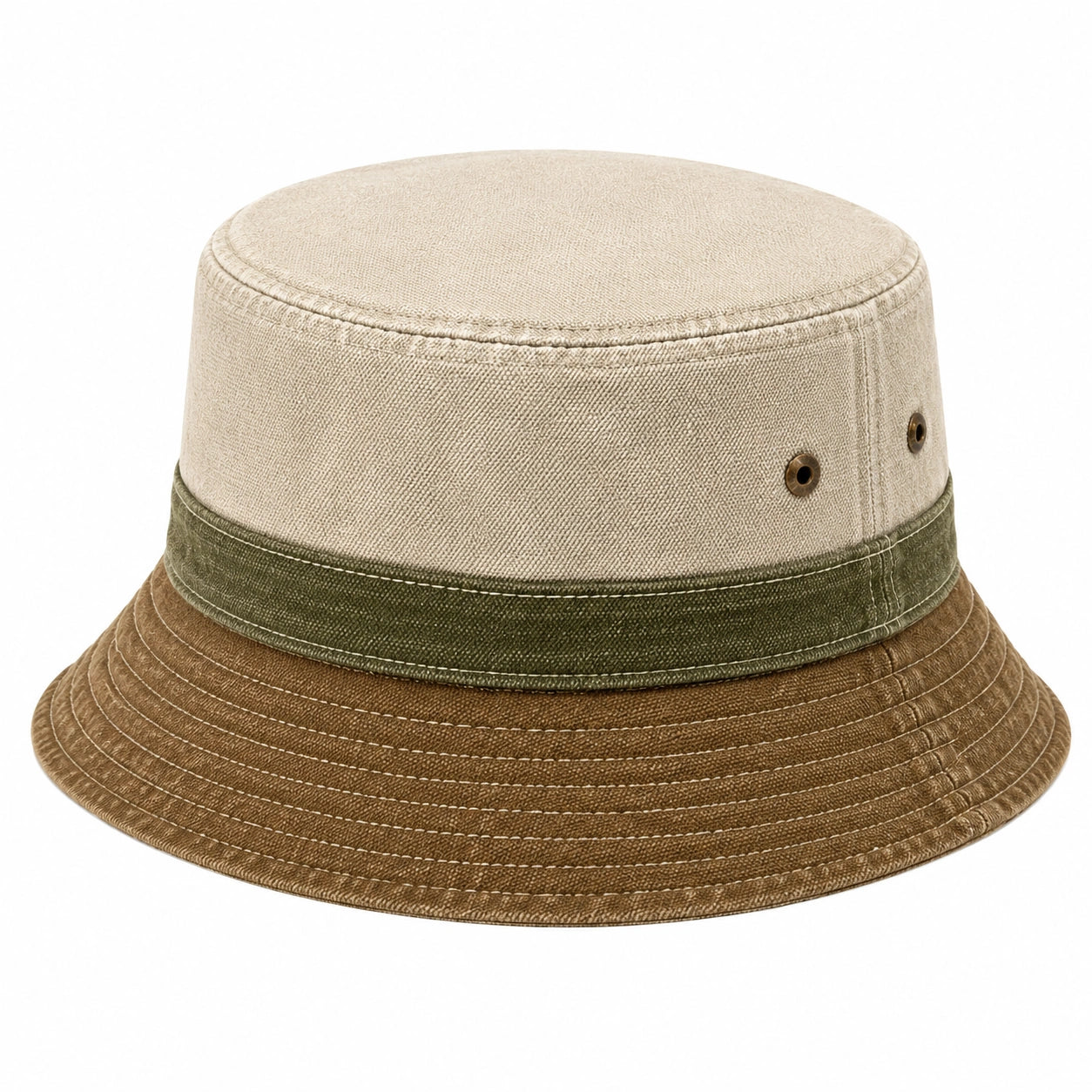 Bucket Hat Einheitsgröße aus Textil Beige Grün Braun mit breiter Krempe