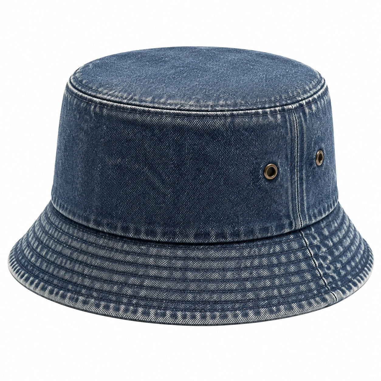Bucket Hat Einheitsgröße aus blauem Denimstoff mit Ösen