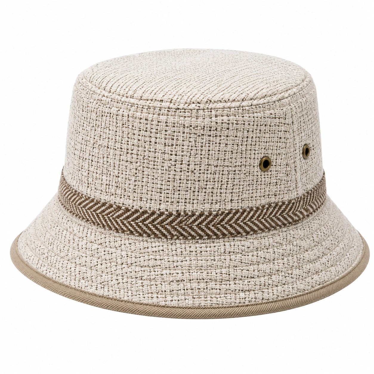 Textil-Anglerhut Einheitsgröße Beige-Braun mit Belüftungsösen