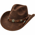 Cowboyhut Einheitsgröße braun in Lederoptik mit geflochtenem Hutband