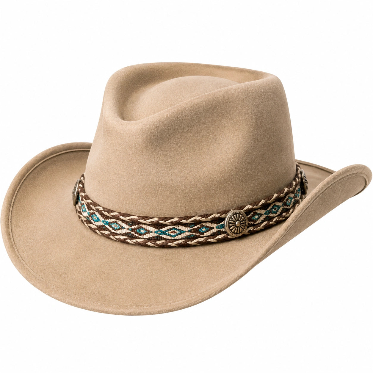 Cowboyhut Einheitsgröße in Beige mit Textil in Veloursoptik und Zierband im Westernstil