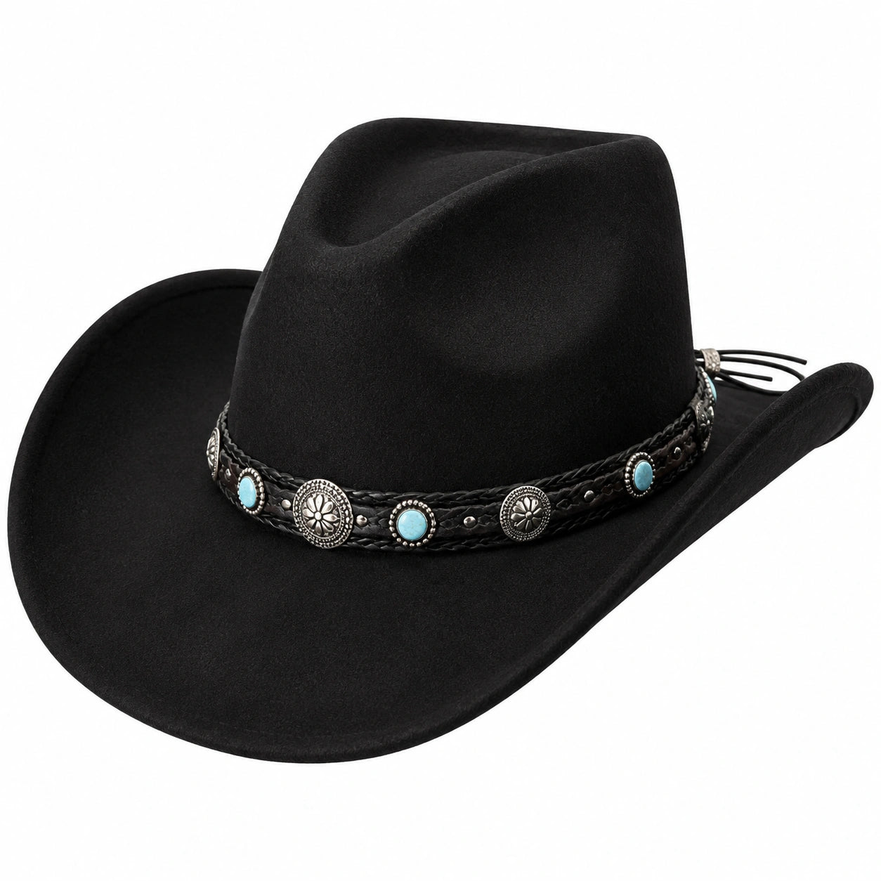 Cowboyhut Einheitsgröße schwarze Textiloberfläche mit Schmuckband im Westernstil