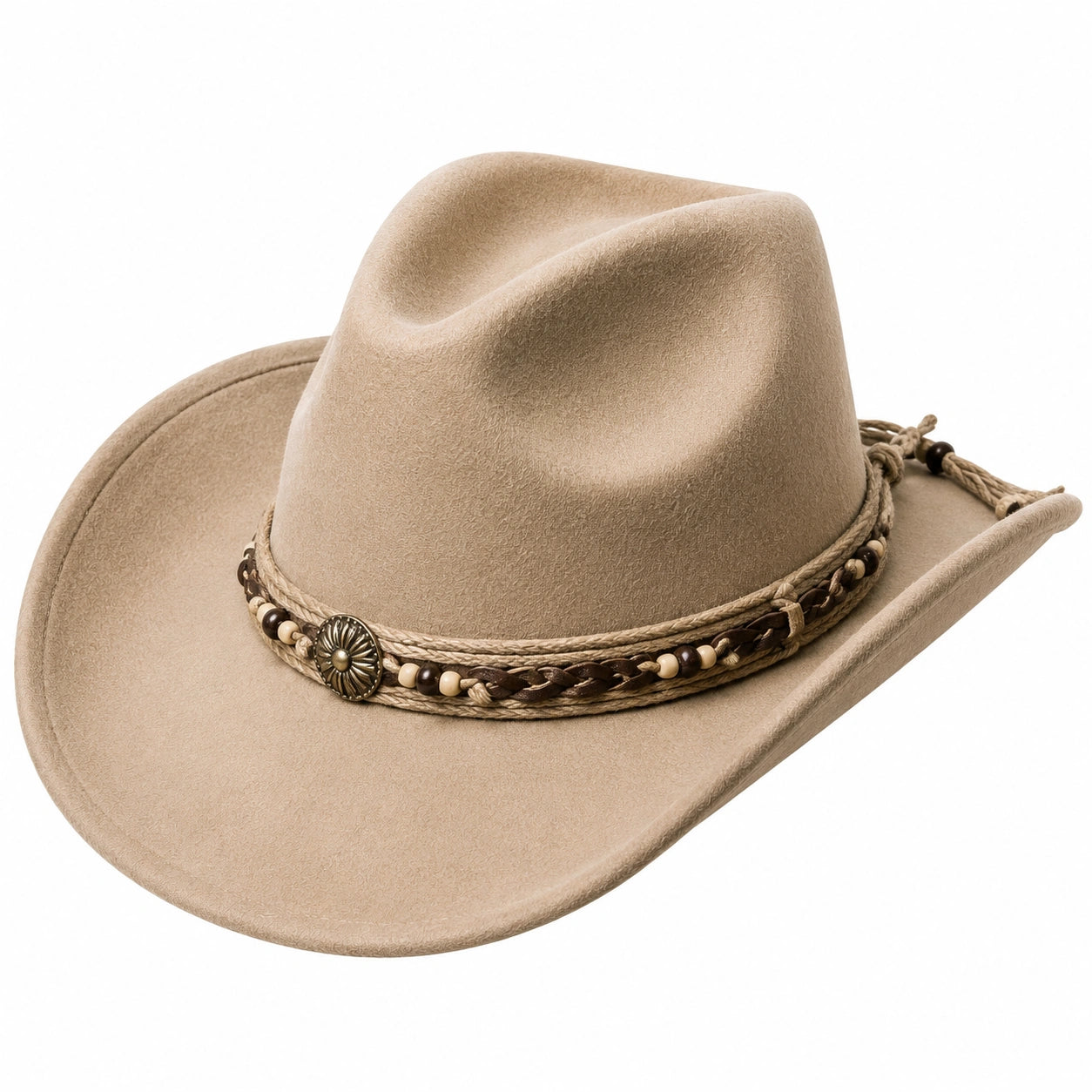 Cowboyhut Einheitsgröße in Beige mit Veloursoptik und Zierband