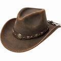 Cowboyhut Einheitsgröße braun in Lederoptik mit geflochtenem Hutband im Westernstil