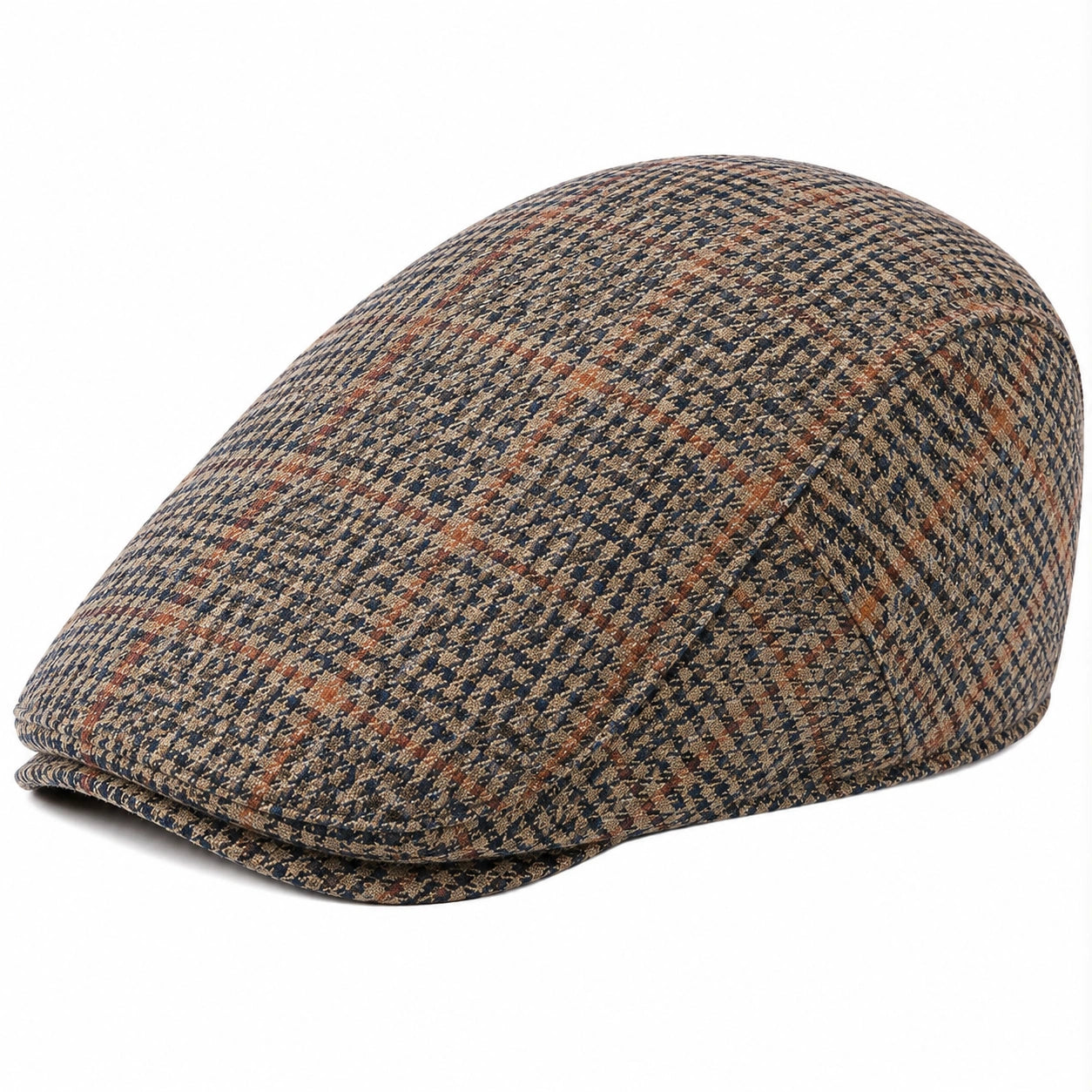Schiebermütze Einheitsgröße aus Stoff in Beige Blau Braun mit Karomuster