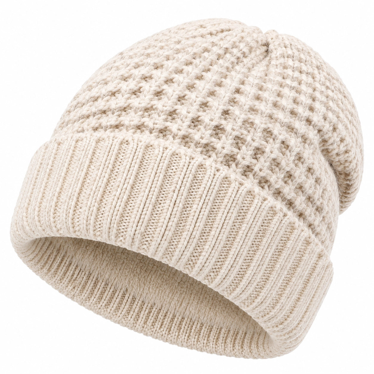 Strickmütze Einheitsgröße aus Strickmaterial Creme mit Umschlag