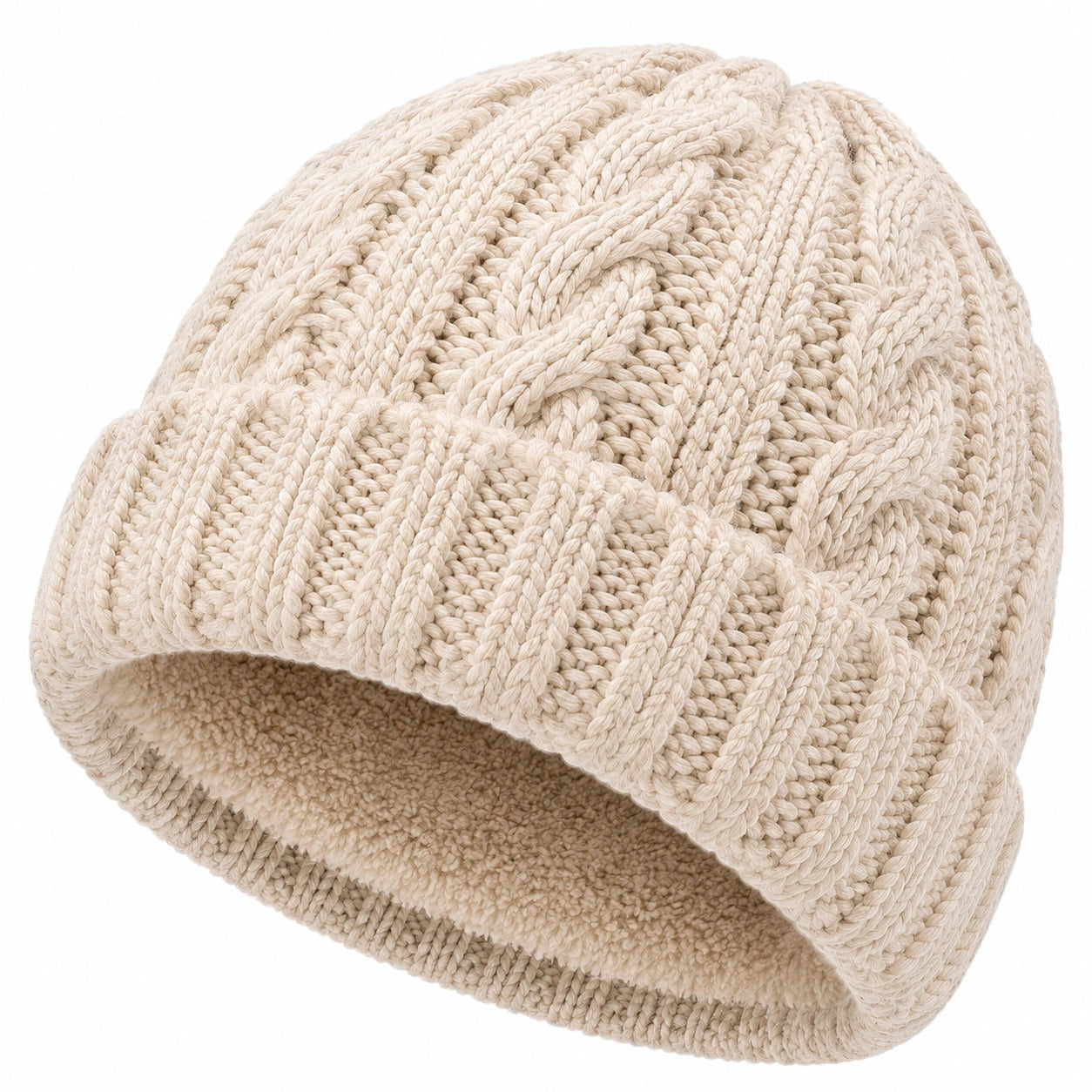 Strickmütze Einheitsgröße in Creme mit weichem Innenfutter für Damen und Herren
