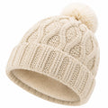 Strickmütze Einheitsgröße Creme mit Zopfmuster Fleecefutter und Bommel