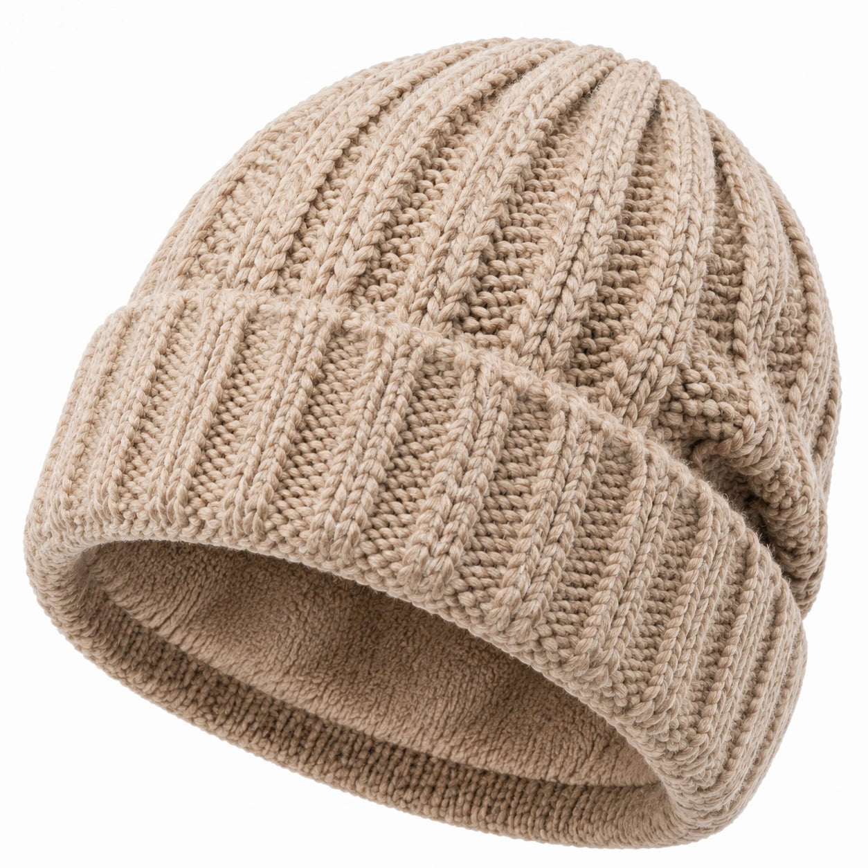 Strickmütze Einheitsgröße Beige mit weichem Innenfutter für Damen und Herren