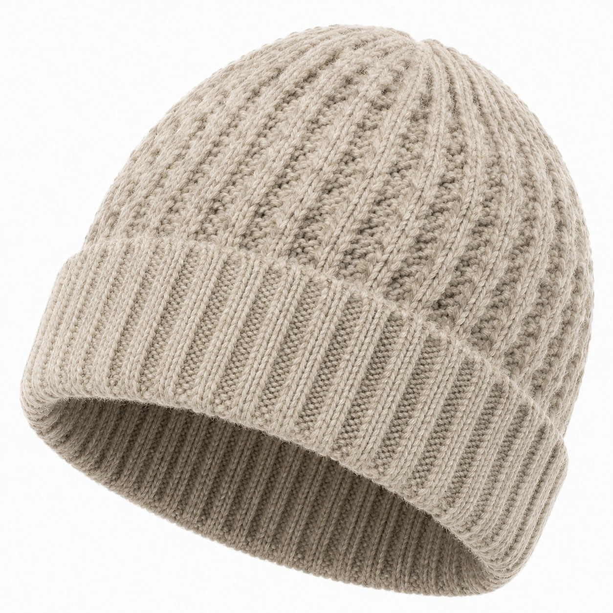 Strickmütze Einheitsgröße Beige mit Umschlag für Alltag