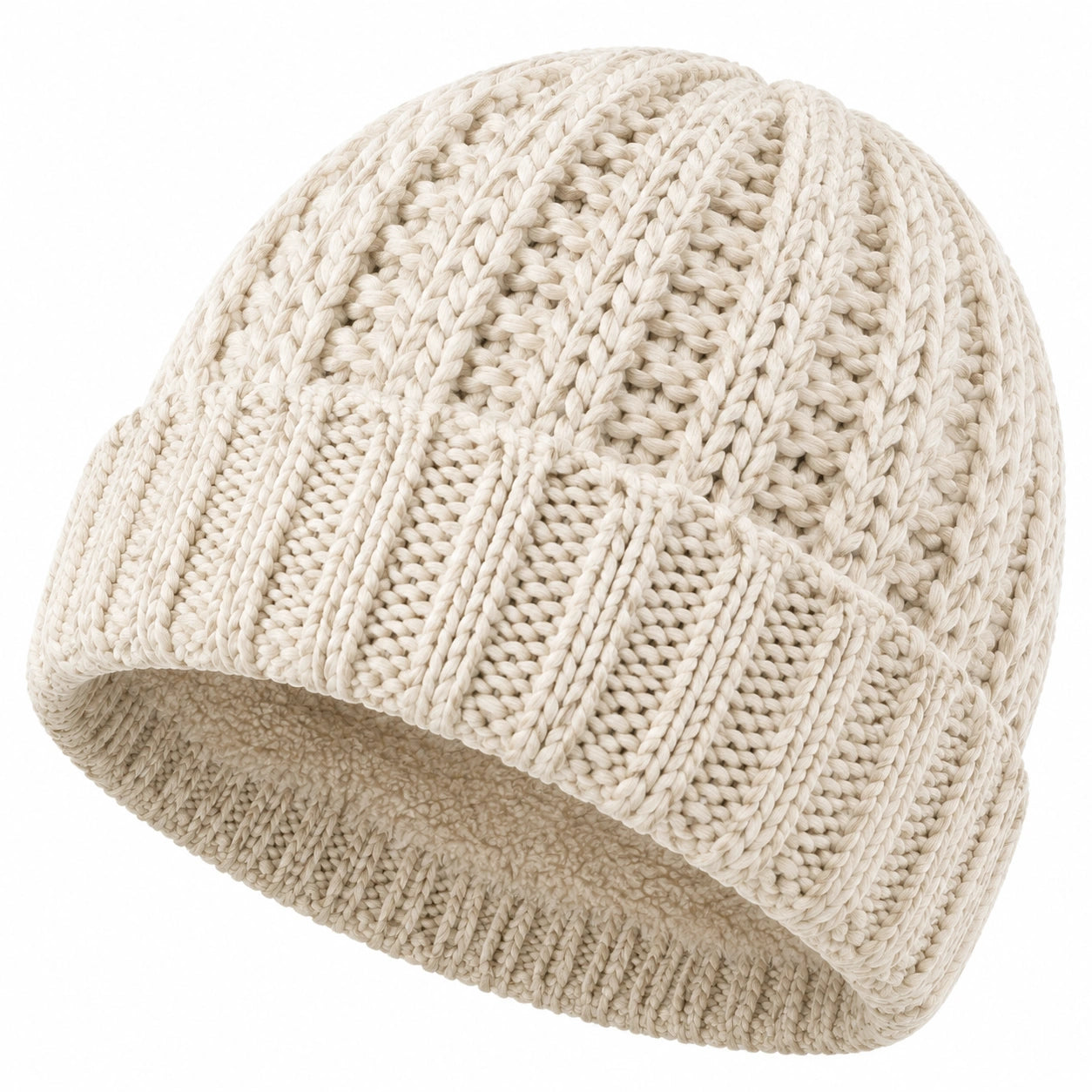 Strickmütze Einheitsgröße Creme mit weichem Futter für Damen und Herren