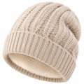 Strickmütze Einheitsgröße Beige mit Fleecefütterung gerippt