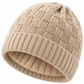 Strickmütze Einheitsgröße Beige mit Fleece Futter Zopfmuster Winter