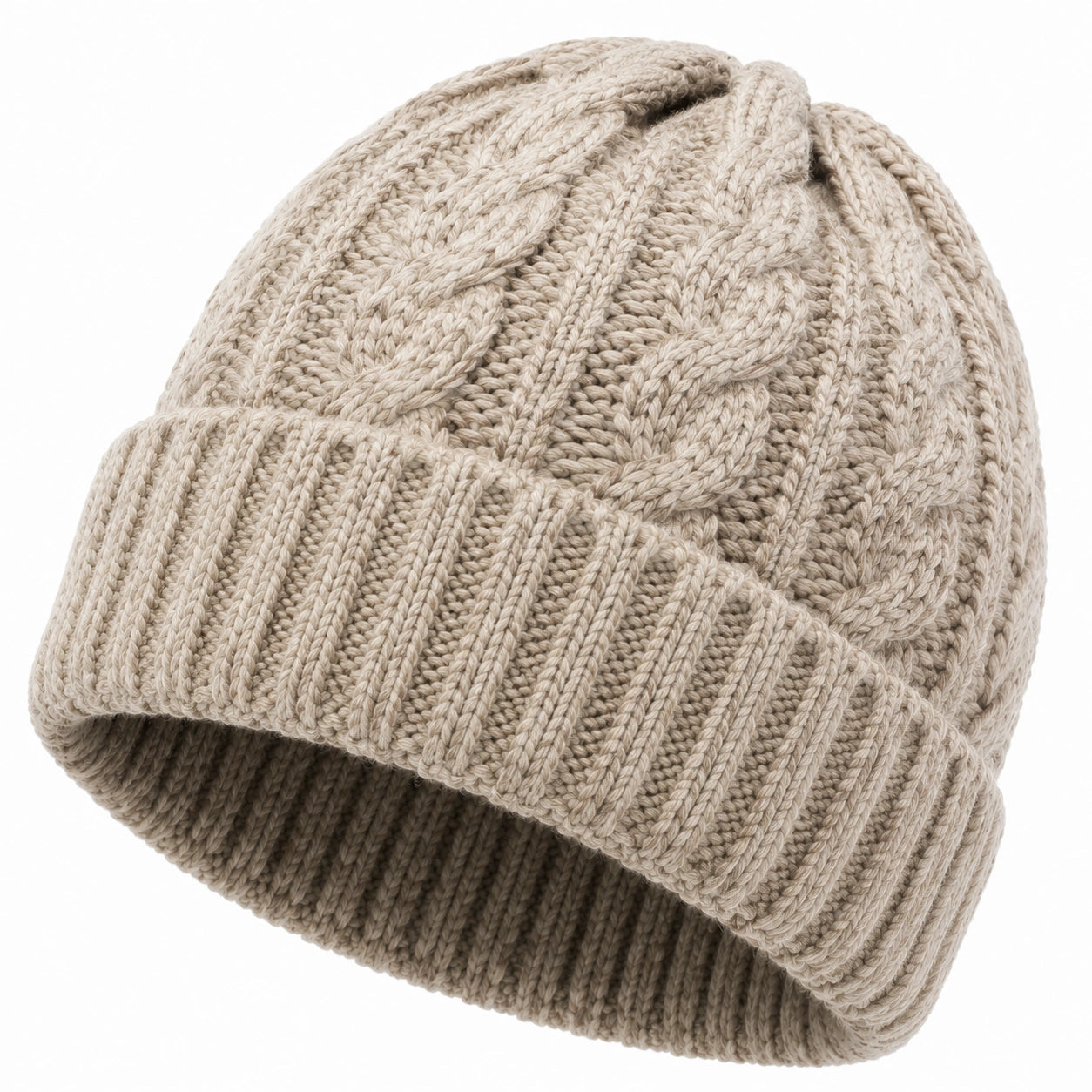 Strickmütze Einheitsgröße Beige mit Zopfmuster wärmend